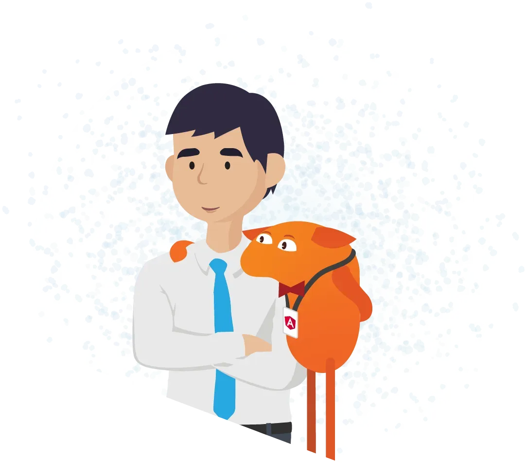 A software executive holding the Briebug mascot