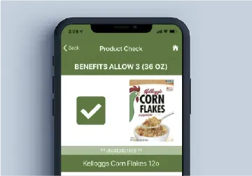 The WICShopper app showing a product eligibility check on a phone