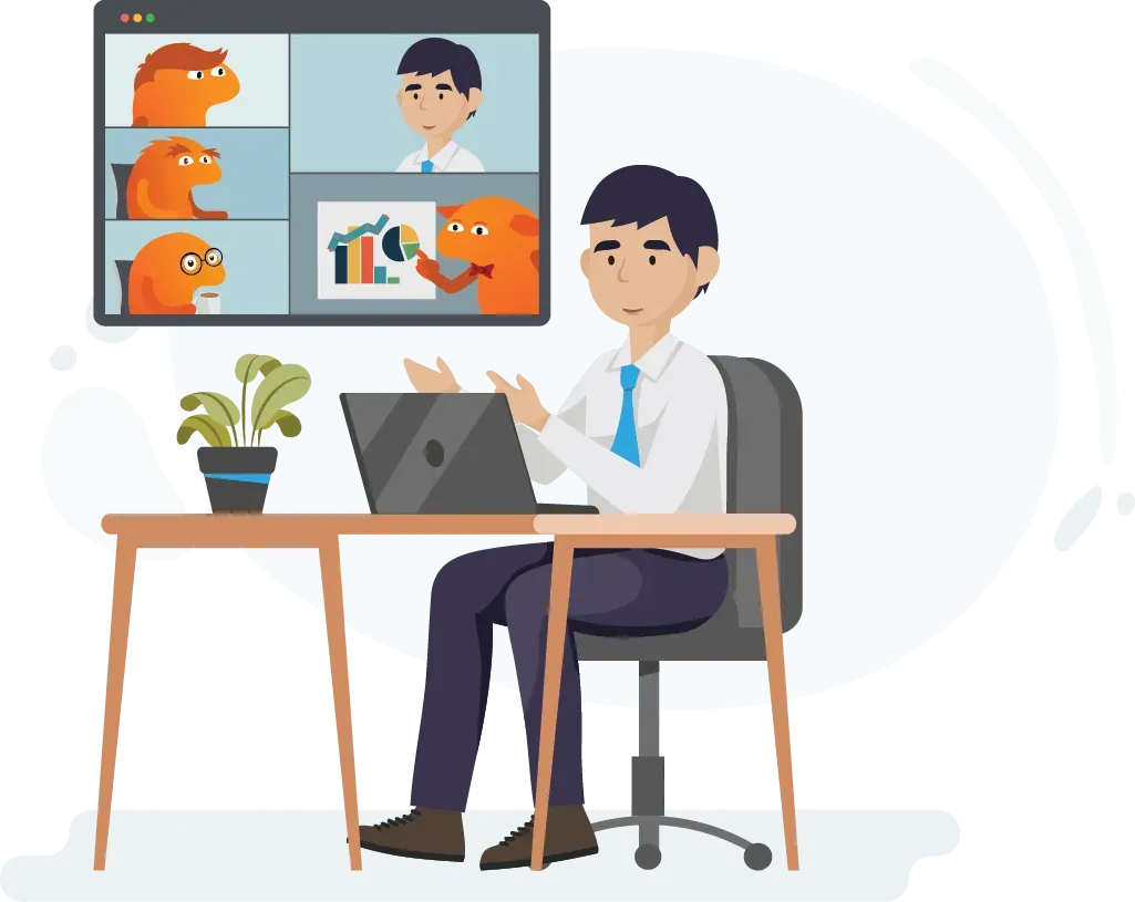 Illustration of a software executive on a video call with the Briebug team