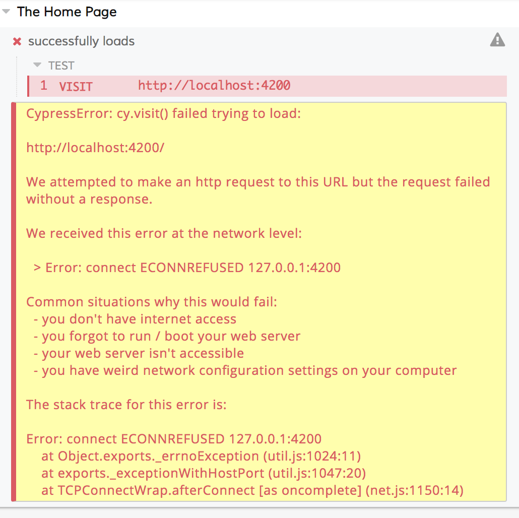 CypressError - failure message