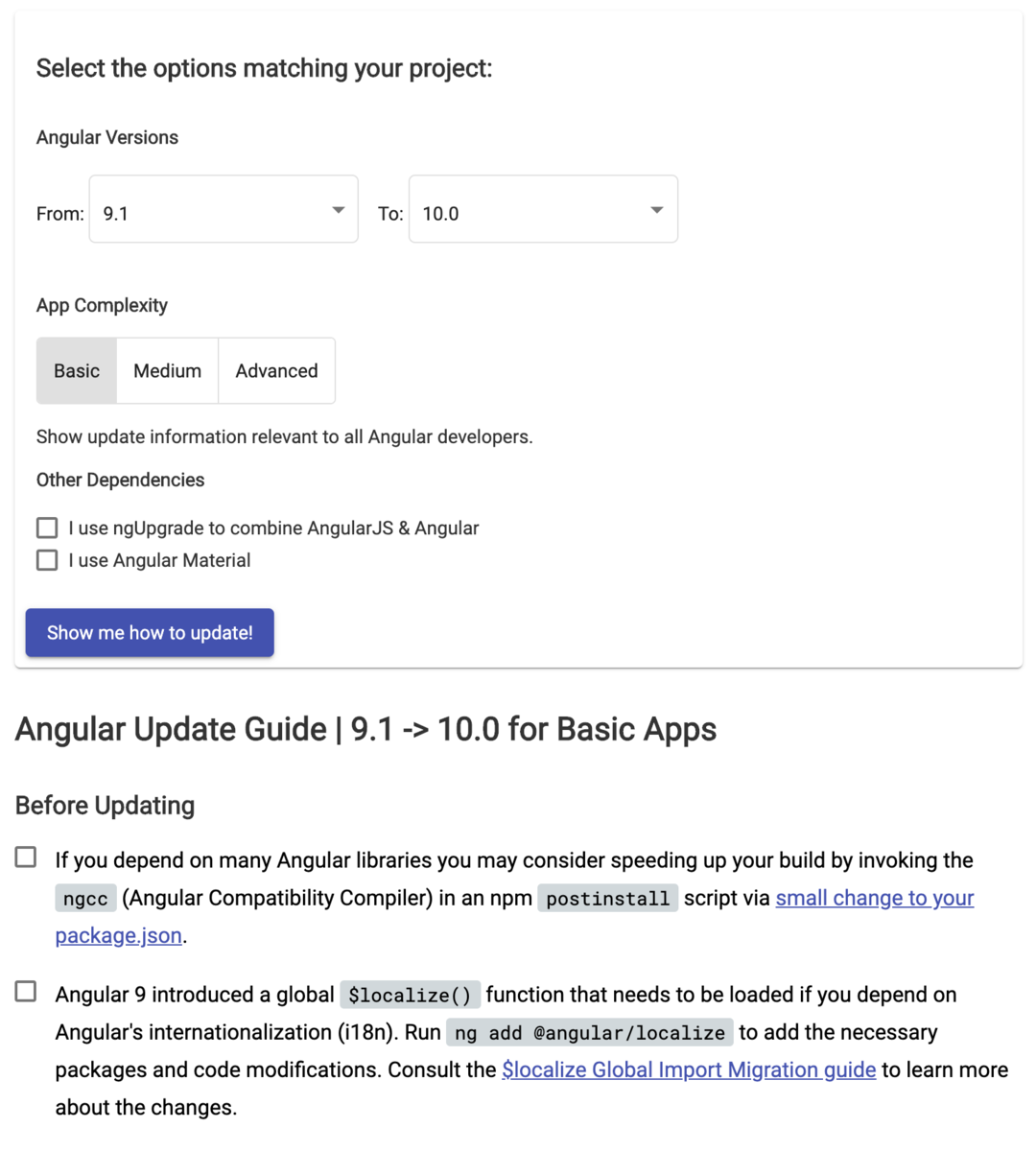 updating angular cli