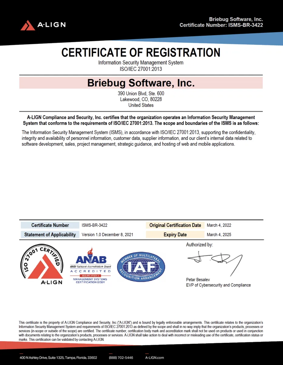 Briebug Certificate 